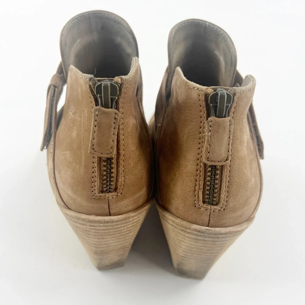 ✅ Eileen Fisher Womens Ankle‎ Boots Size 7 Almond Toe Brown Strap Leather Autumn